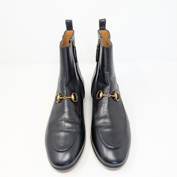 Gucci Size 37.5 Jordaan Horsebit Black Leather Ankle Boots Booties - Picture 2 of 15